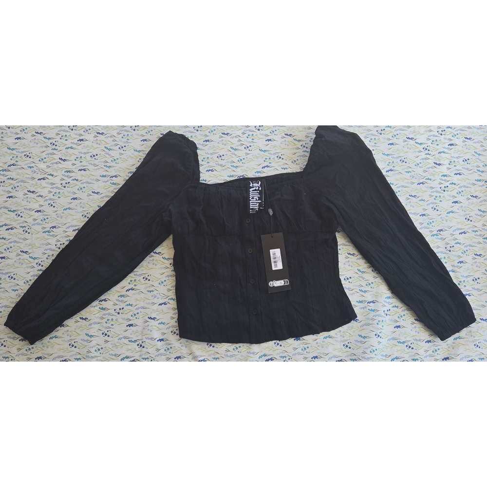 Killstar Nightwood Top Black Gothic Puff Sleeve Button Front KSRA013399XL New